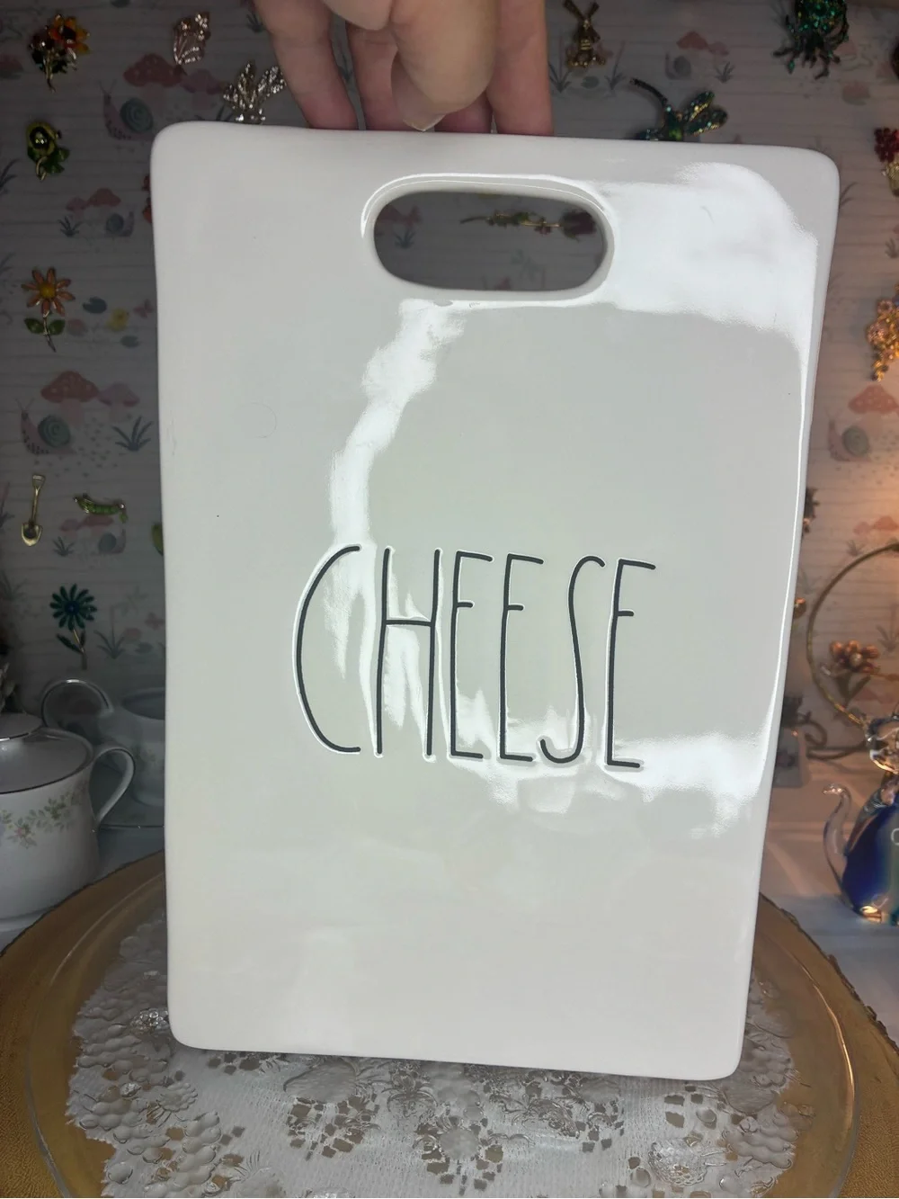 Rae Dunn White Ceramic Cheese Board with Handle